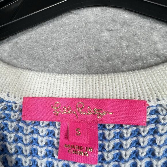 Lily Pulitzer Sweater Womens Small Blue White Costella Waffle Knit Crew Neck - Picture 9 of 13